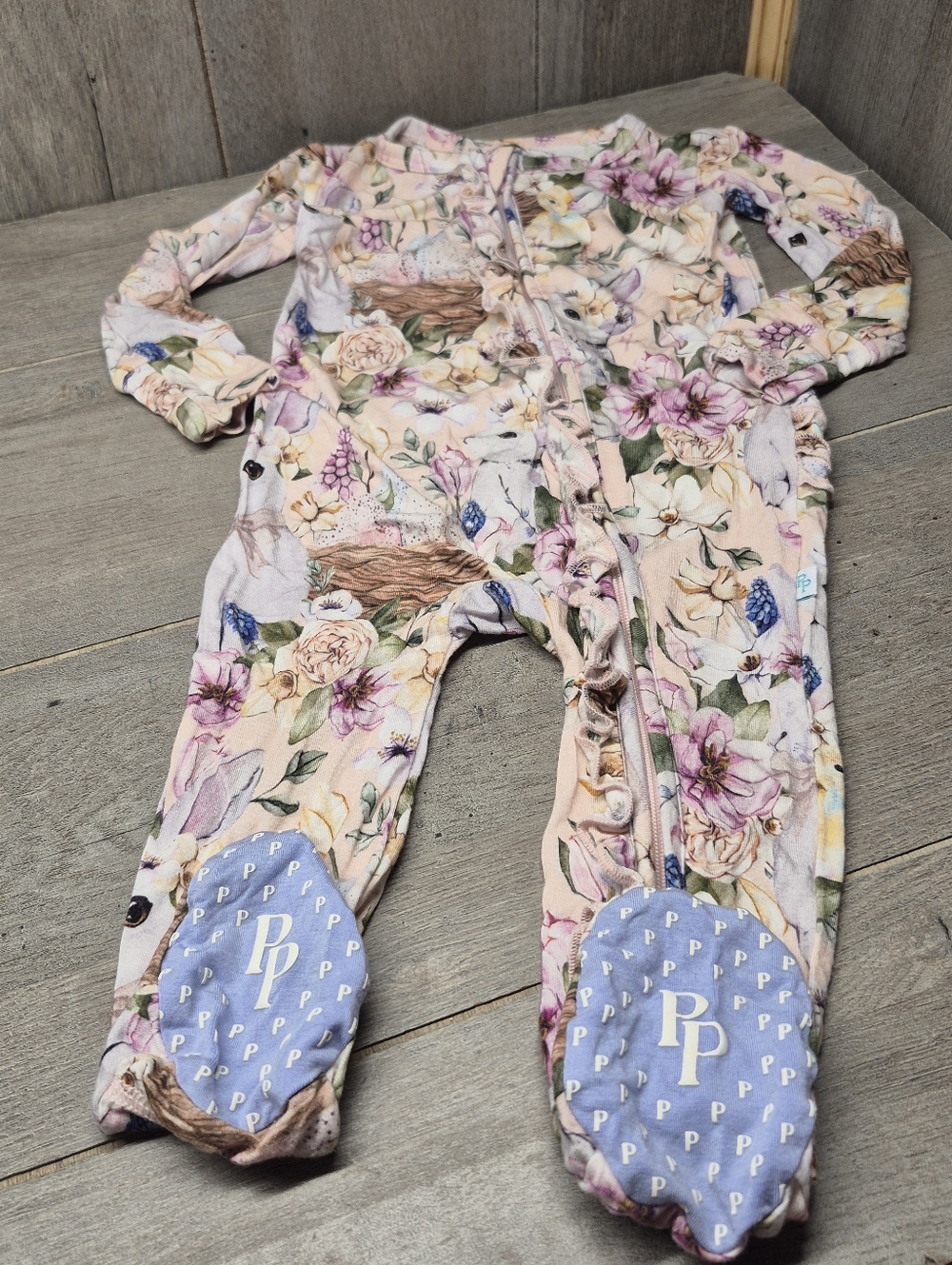 Posh Peanut Ruffled Bamboo Zipper Footie Hazel (Size 9-12 Months)